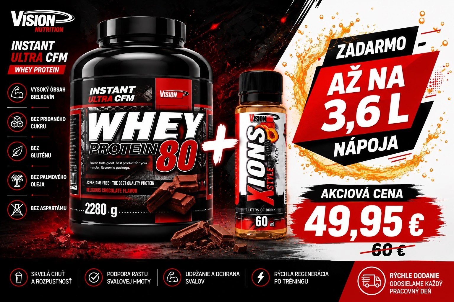 Whey Protein 80 - 2280 g + Xiont Style Liquid 60 ml - Vision Nutrition